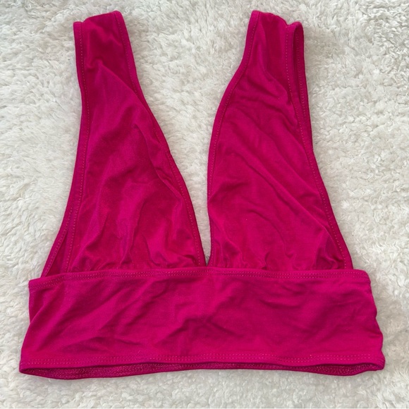 SHEIN Tops - SHEIN Bae Solid Crop Tank Top Hot Pink Backless Stretch Deep V-Neck Small